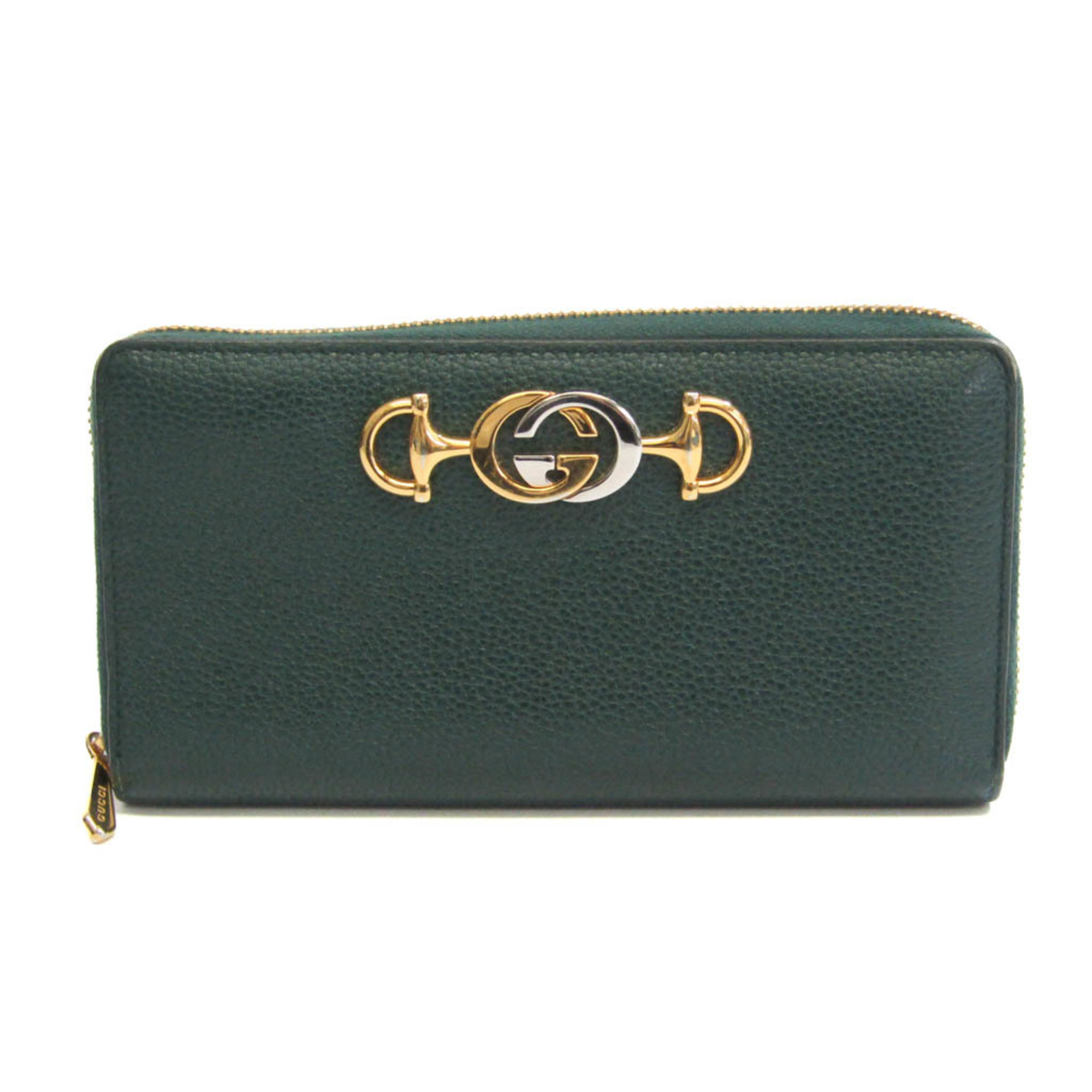 Gucci Zumi 570661 Women's Leather Long Wallet [Bi-Fold] Dark Green